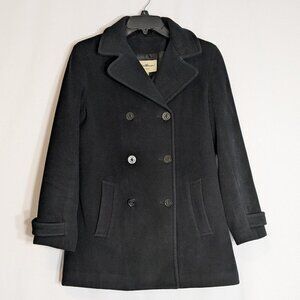 EDDIE BAUER Black Wool Blend Double Breasted Mid-Length Coat; Size S